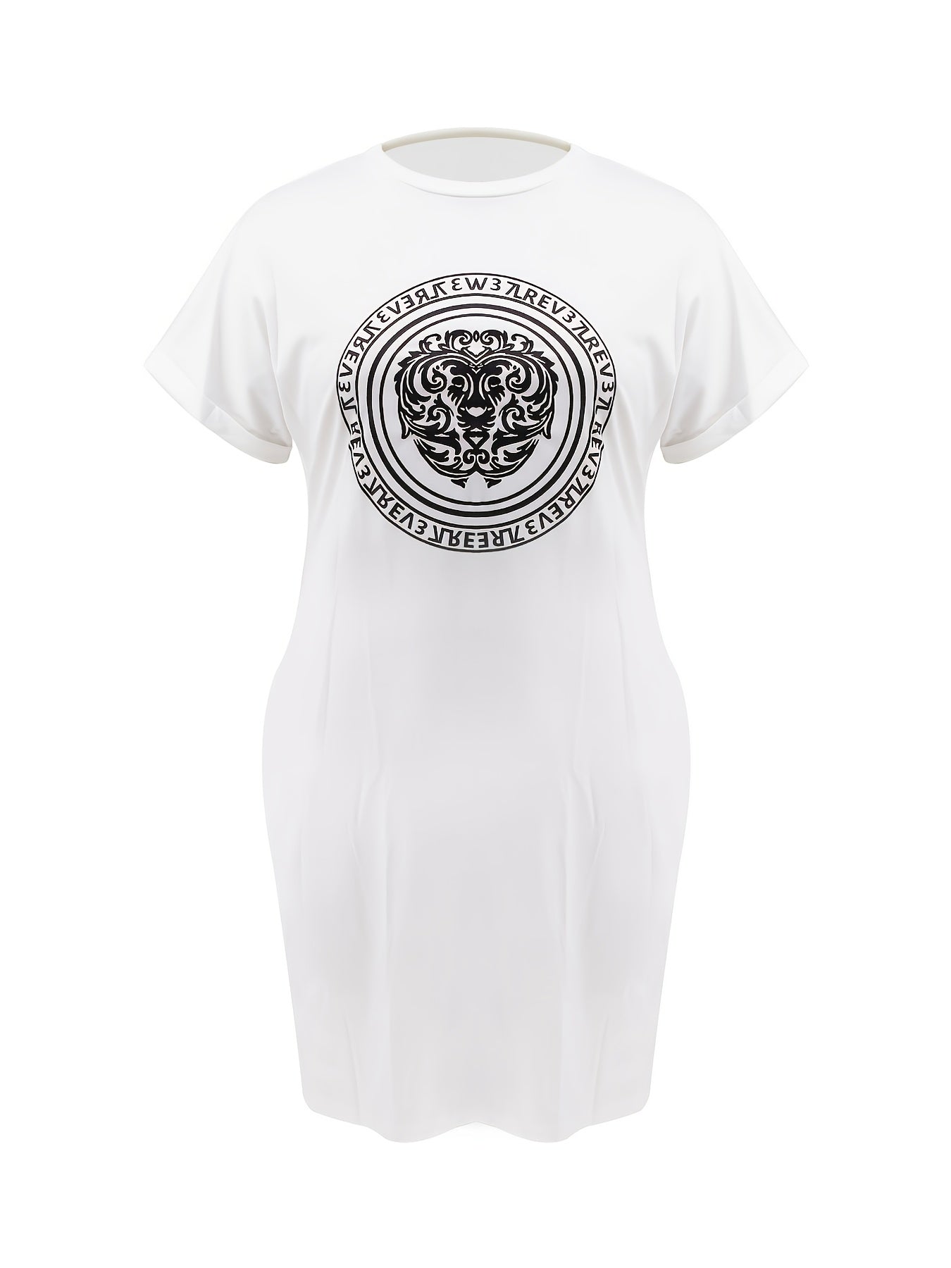 Graphic Print Brooch Detail Tee Dress Women's Plus Casual Midi Tee Dress