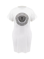 Graphic Print Brooch Detail Tee Dress Women's Plus Casual Midi Tee Dress