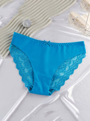 6pcs Lace Briefs Scallop Trim Bow Tie Panties Women's Lingerie