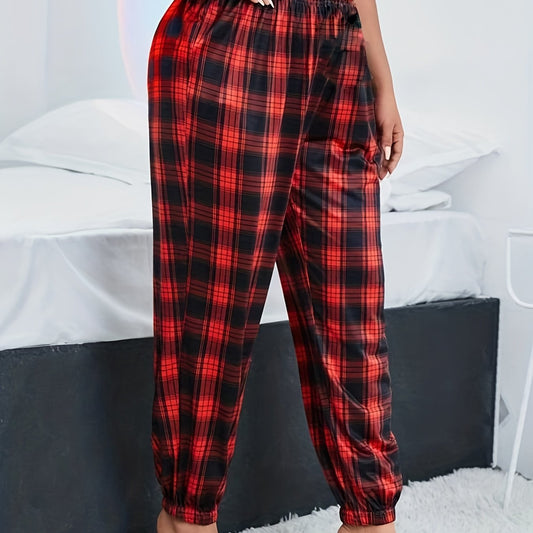 Women's Plus Plaid Print High Stretch Pajama Pants