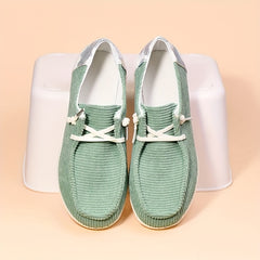 Colorblock Corduroy Lace-Up Loafers, Casual Walking Shoes