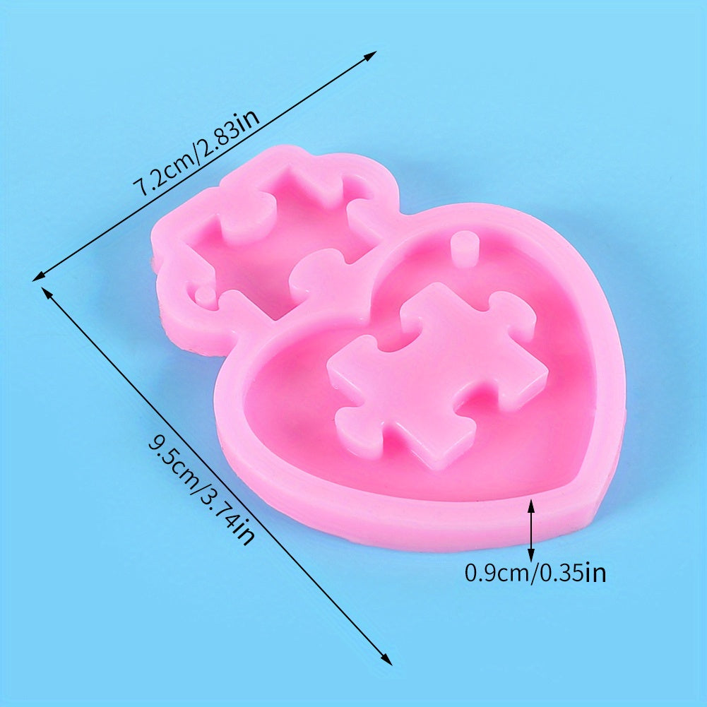 Heart Puzzle Silicone Resin Mold Keychain Pendant Necklace Jewelry Making