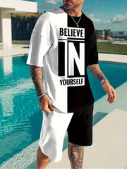 Men's 2 Piece Outfits T-shirt & Casual Shorts Set - Summer Clothing