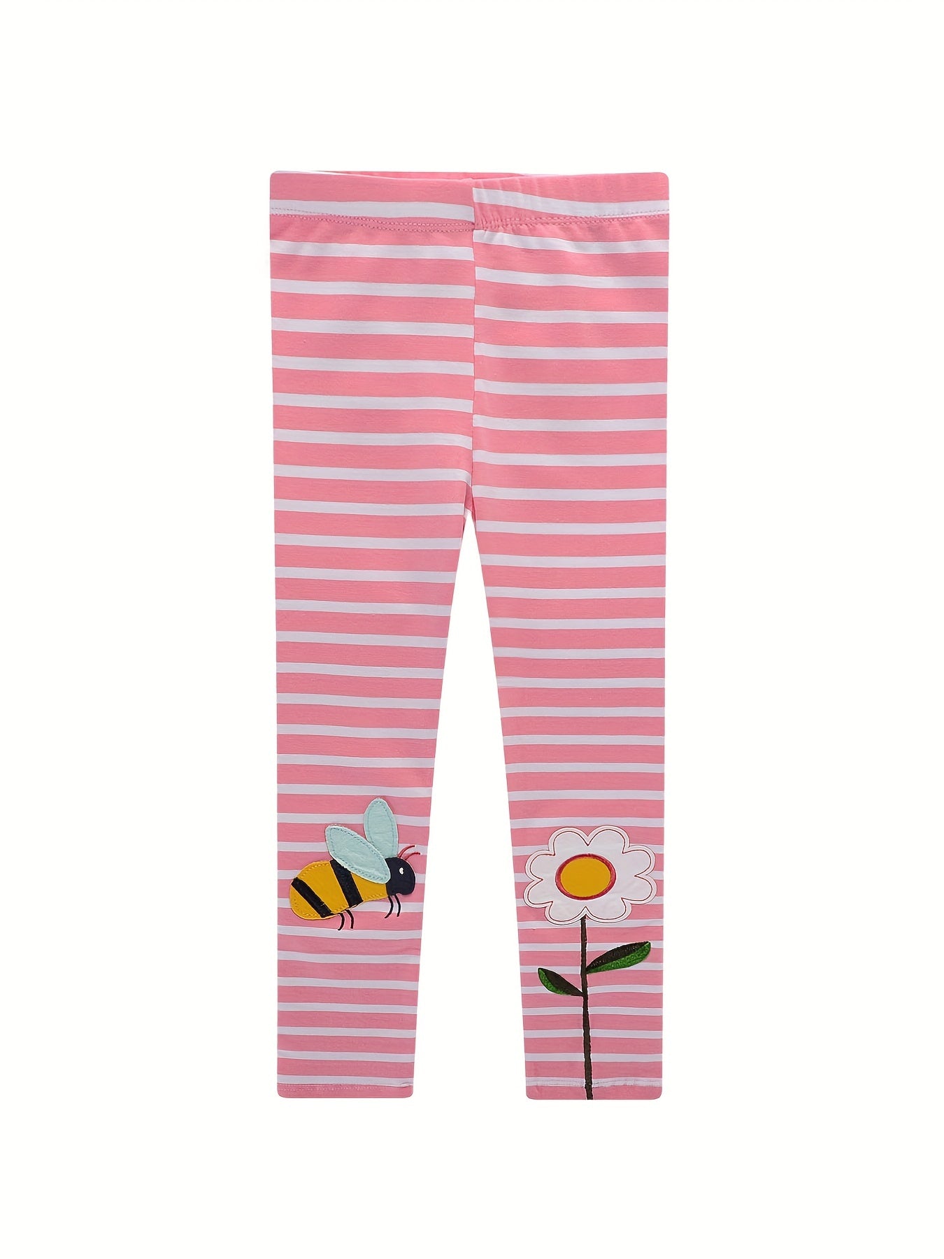Toddler Girls Bee Flower Striped Leggings Casual Elastic Waist Pants