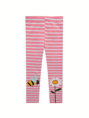 Toddler Girls Bee Flower Striped Leggings Casual Elastic Waist Pants