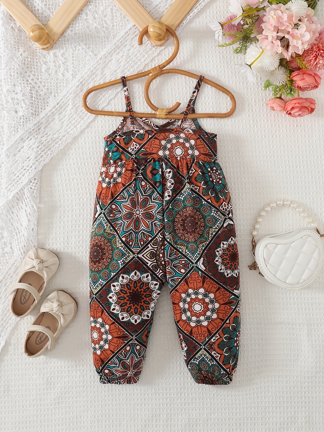 Baby Girls Ethnic Printed Pleated Jumpsuit