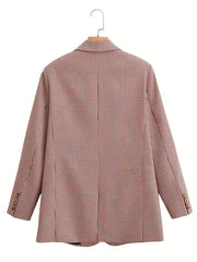 Plaid Print Blazer Single Breasted Long Sleeve Office Outerwear Women