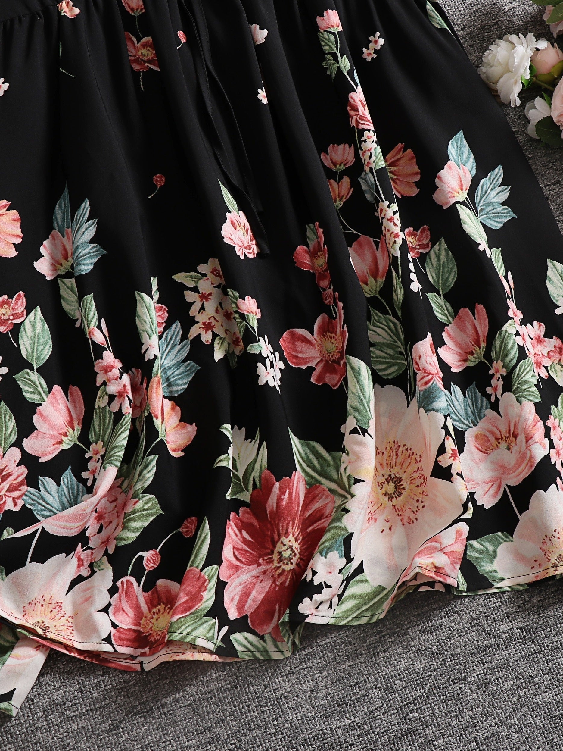 Floral Print Ruffle Sleeve V Neck Knot Mini Dress