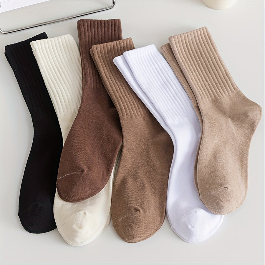 6 Pairs Solid Socks Comfy & Breathable Women's Stockings