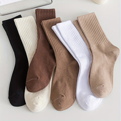 6 Pairs Solid Socks Comfy & Breathable Women's Stockings