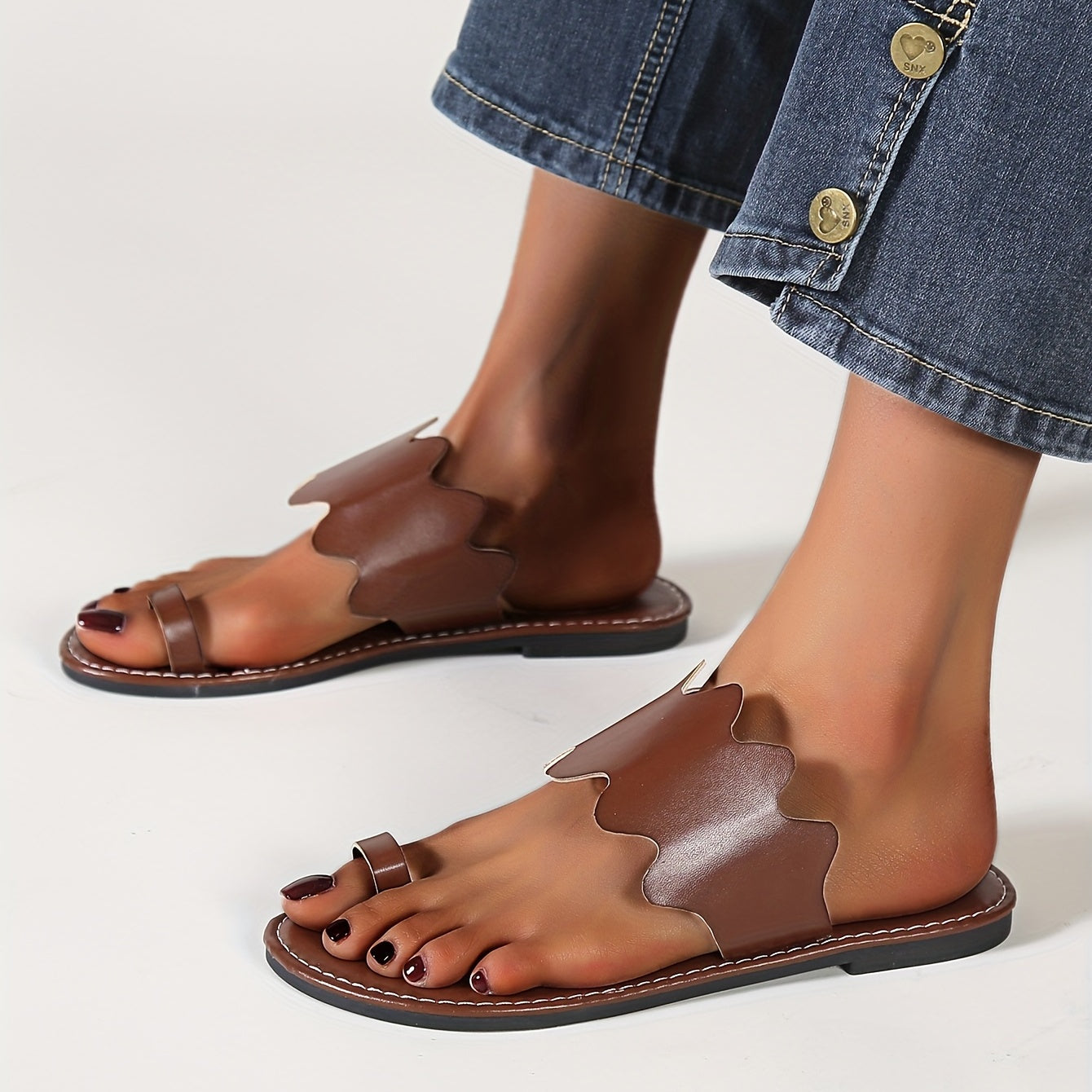 Women's Loop Toe Slide Sandals Lightweight Open Toe Slip On Shoes