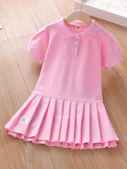 Girls Casual Polo Neck Uniform Dress For Summer Holiday Kids Clothes