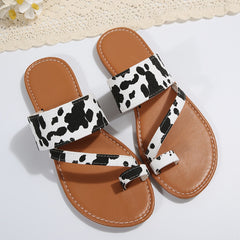 Cow Pattern Slide Sandals Casual Flat Summer Shoes Lightweight Slide Sandals