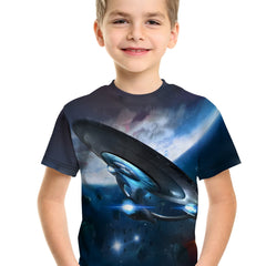 Boys Space 3D Print T shirt Short Sleeve Crew Neck Top