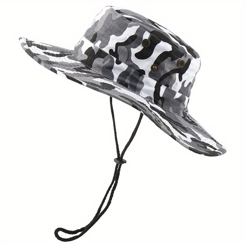 Men's Camo Large Brim Bucket Hat for Outdoor Activities