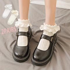 Girls Lolita Lace Ruffle Socks 2 Pairs