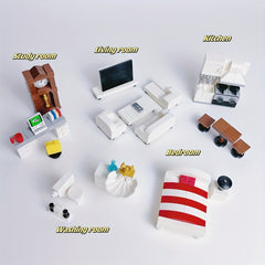 House Furniture Building Blocks Toys Set Living Room Kitchen TV Bed