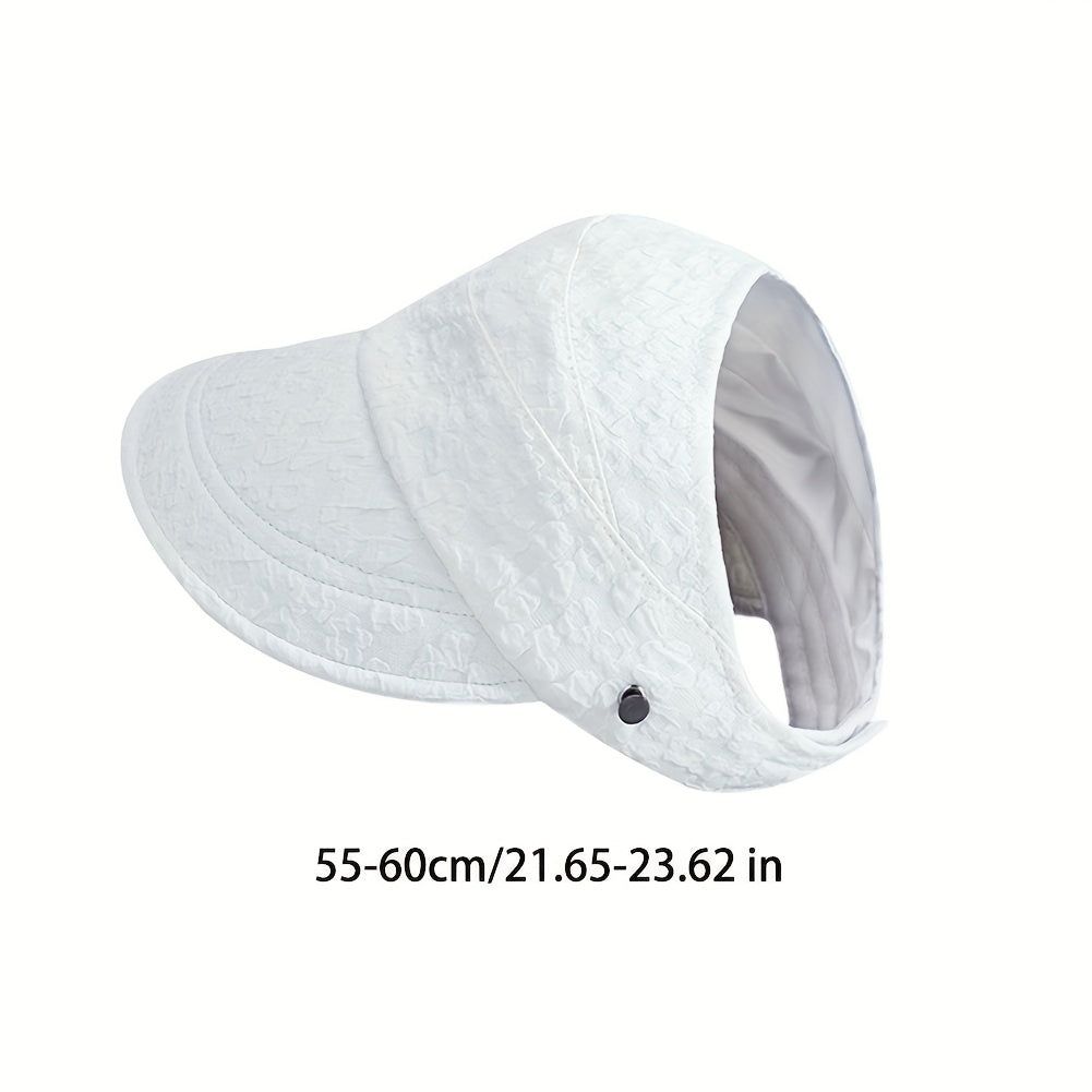 Adjustable Ponytail Visor Hat Flower Embossed Solid Sun Hat Elastic Baseball Cap