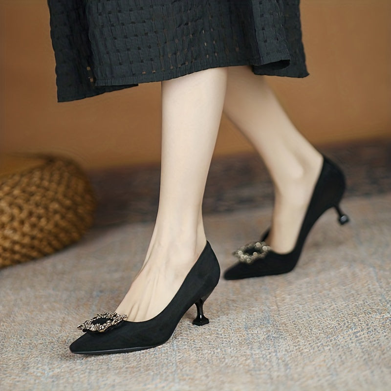 Women's Rhinestone Square Buckle Stiletto Heels