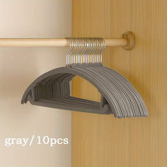 10pcs Velvet Flocking Hanger Non-slip Plastic Clothes Hanger