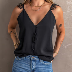 Casual Lace Cami Top V Neck Spaghetti Strap