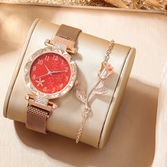 Quartz Watch with Rhinestone Studs & Butterfly Jewelry Set