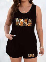 Ghost & Pumpkin Drinks Print Loungewear Set