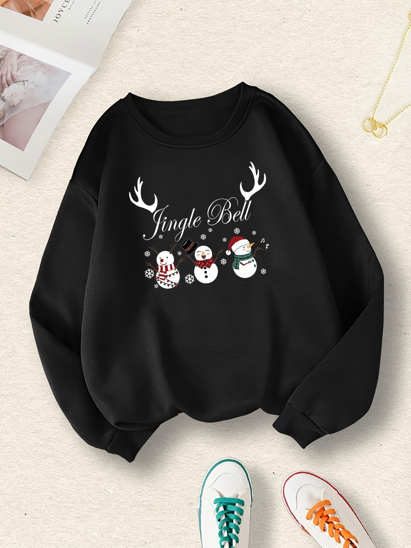 Snowman Snowflake Print Sweatshirt Christmas Women's Clothing