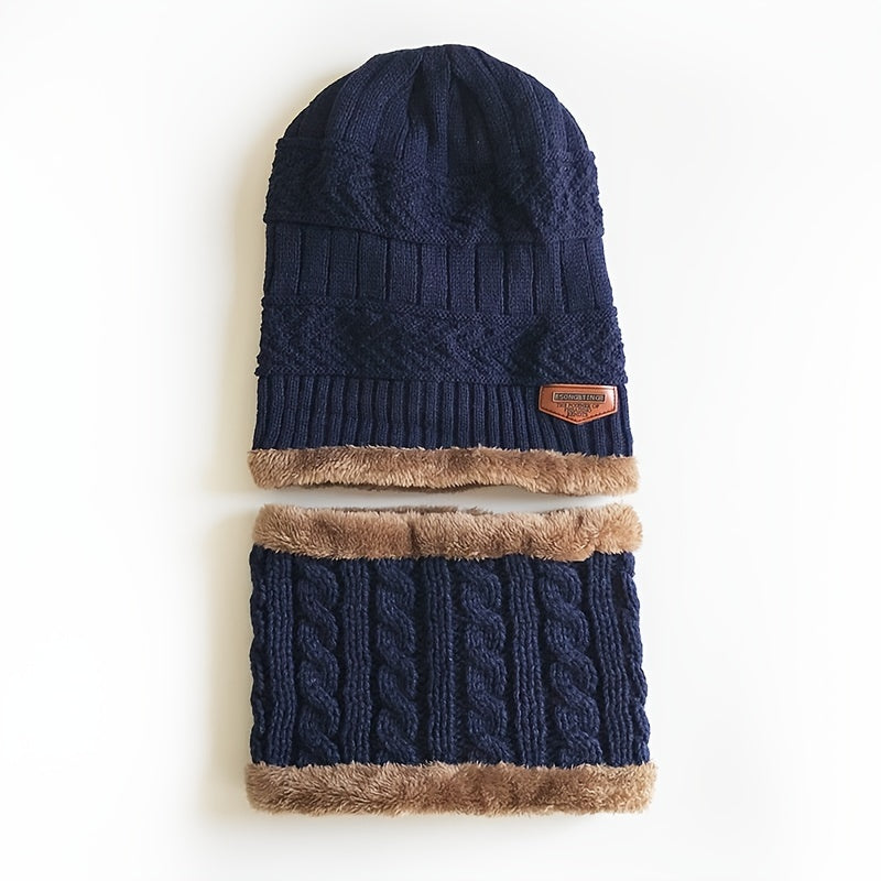 Knitted Woolen Beanie Plus Fleece Thickened Hat Scarf