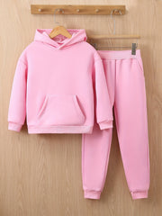 2Pcs Girls Fleece Sports Hoodie And Pant Suit Set