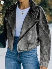 Distressed Denim Jacket, Solid, Long Sleeve, Crop