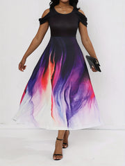 Tie Dye A Line Dress Crew Neck Maxi Dress Women's Clothing