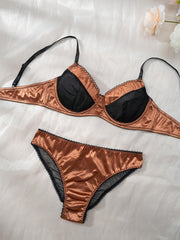 Colorblock Push Up Bra & Panties Lingerie Set