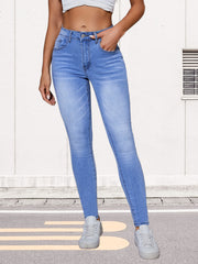 High Waist Slash Pocket Skinny Denim Jeans