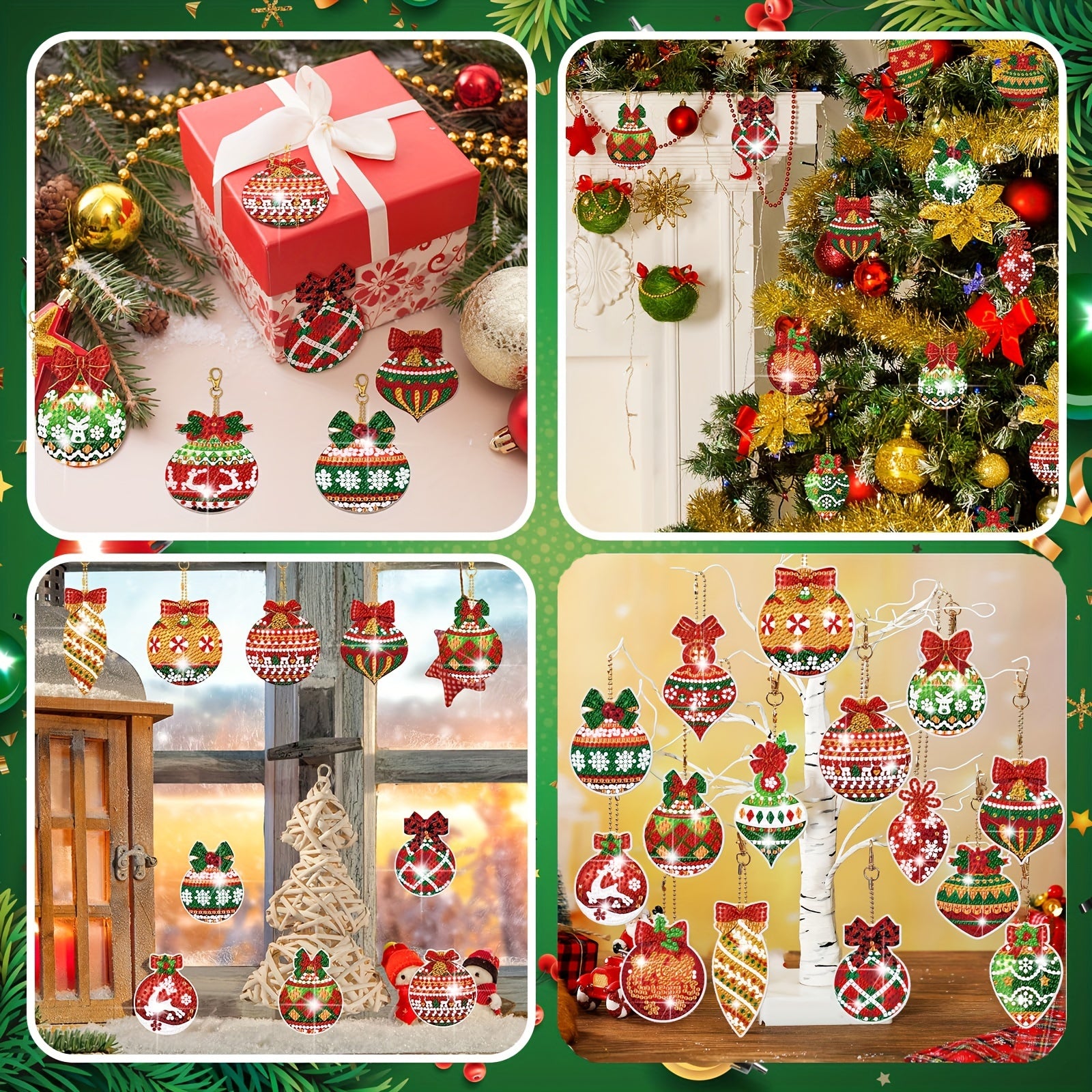 20pcs DIY Diamond Painting Keychain Kit Christmas Ball Mosaic Pendant Decoration