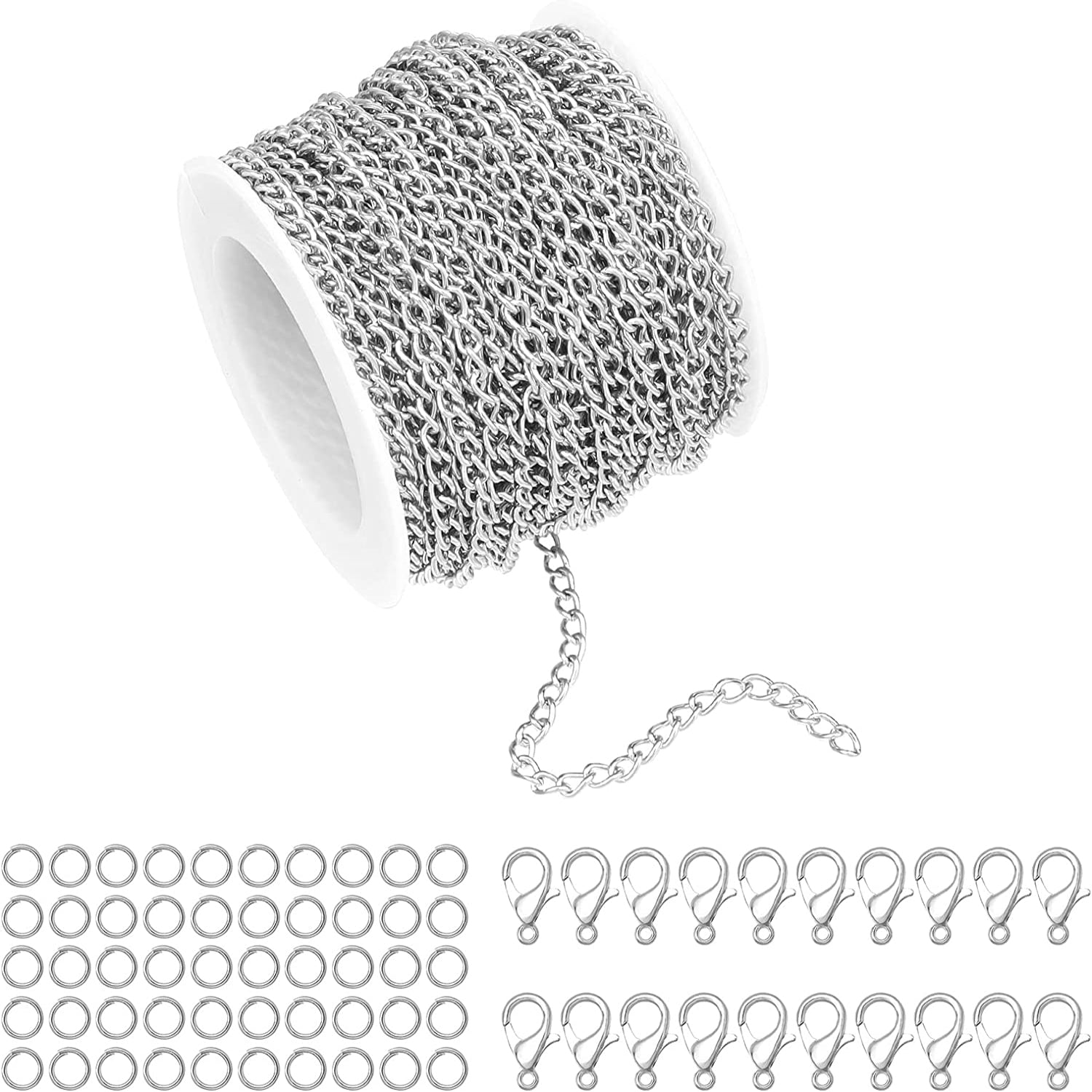 10m 32ft 2mm Double Twisted Chain Necklace Set With Lobster Clasp & Jump Rings