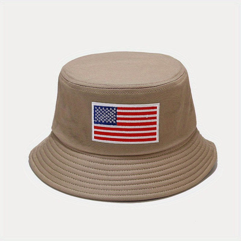 Unisex Sunshade Bucket Hat American Flag Label Outdoor Travel
