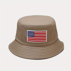 Unisex Sunshade Bucket Hat American Flag Label Outdoor Travel