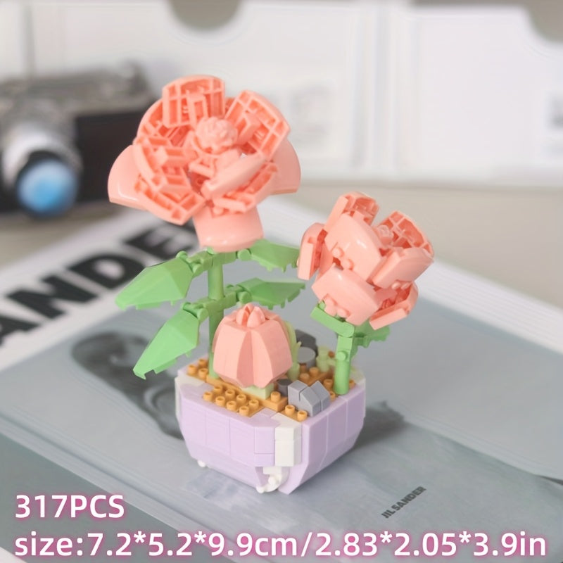 Sunflower Rose Flower Pot Building Blocks Artificial Bouquet Desktop Decoration