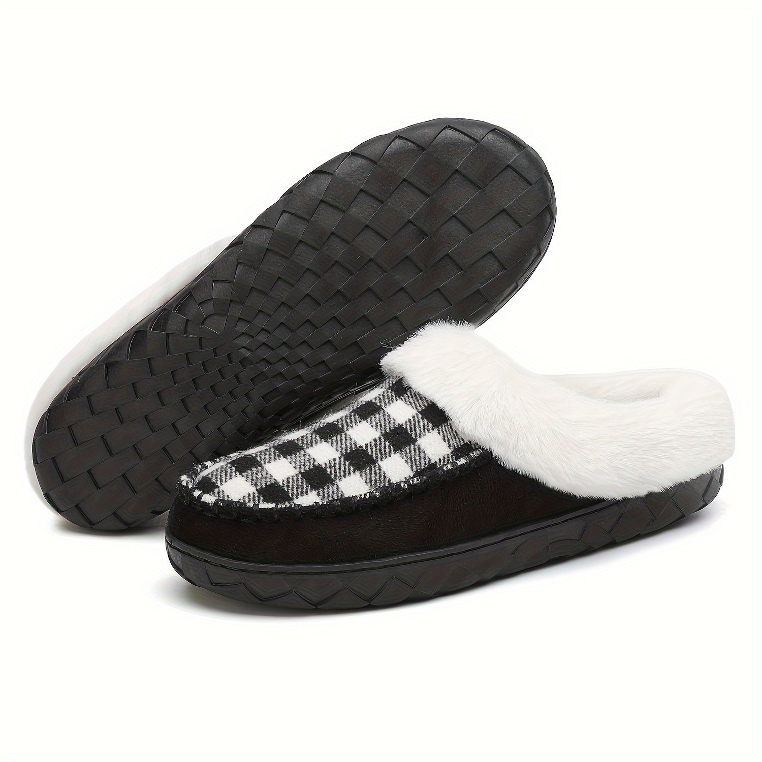 Plaid Plush Lined Thermal Furry Snow Shoes Fall Winter Keep Warm Comfortable