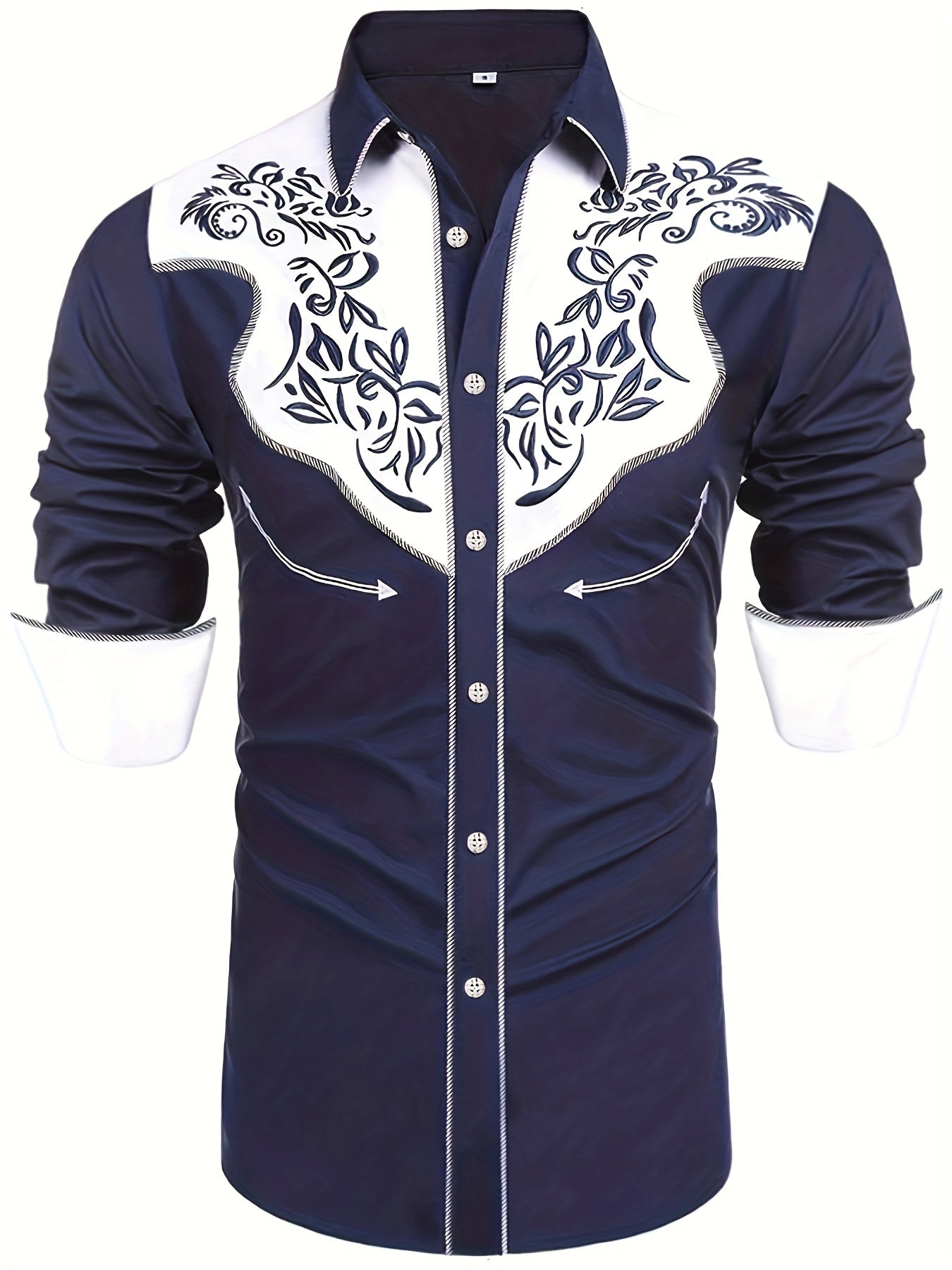 Embroidered Pattern Men's Shirt Top Turn Down Collar
