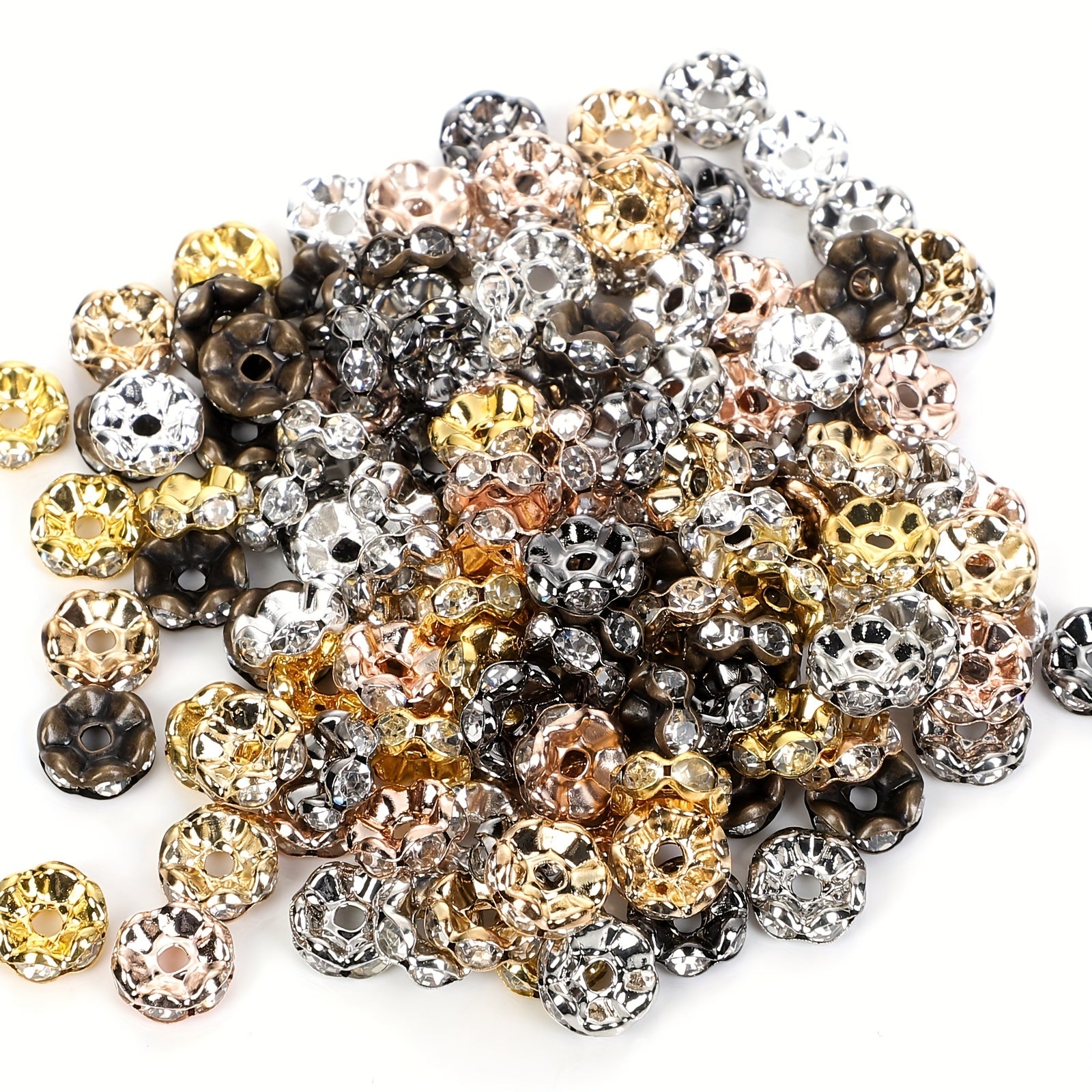 50Pcs Crystal Rhinestone Rondelle Spacer Beads for Jewelry Making
