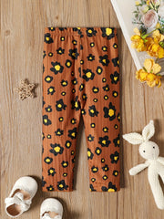 Baby Girl Brown Apricot Leopard Ribbed Trousers Casual Pants