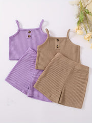 Toddler Girls Ribbed Crop Cami Top & Track Shorts Set