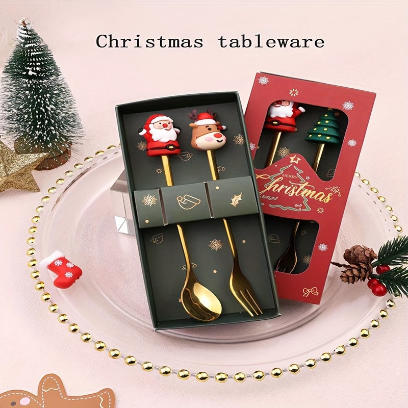Christmas Spoon Set Santa Claus Elk Doll Spoon