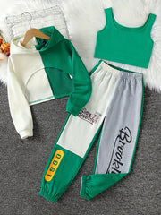 Girl's Hip Hop 3pc Outfit Set: Crop Hoodie, Tank Top, Sweatpants