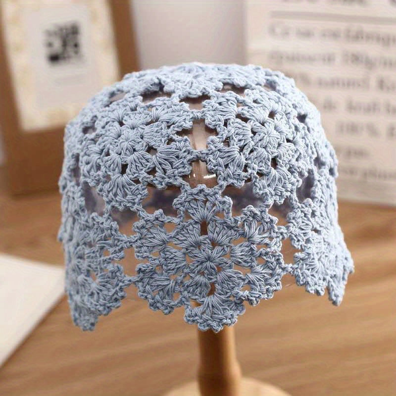 Flower Hollow Crochet Beanie Cloche Hat Elastic Knit Solid Skull Cap