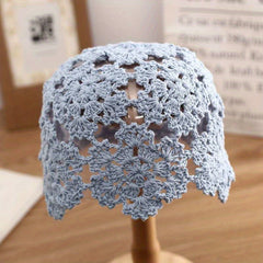 Flower Hollow Crochet Beanie Cloche Hat Elastic Knit Solid Skull Cap