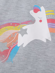 Cotton Unicorn Graphic Long Sleeve Crew Neck T shirt For Spring