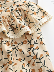 Toddler Girls Long Puff Sleeve Ruffle Trim Floral Princess Dress